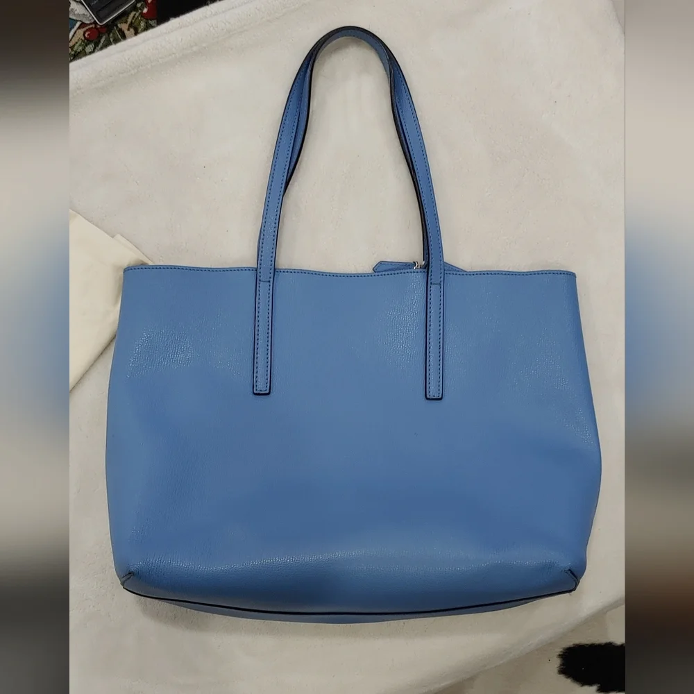 Fendi Blue Leather Tote Bag with Logo Cutout & Leather Tote Pouch